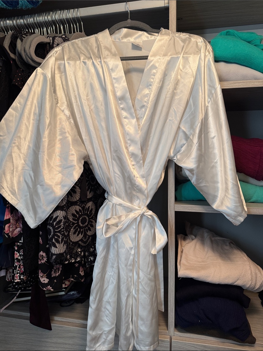 White Satin 'Bride' Robe with Rhinestone Script - Picture 2 of 3